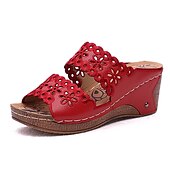 abordables Sandales Décontractées-sandales compensées noires pour femmes avec motif floral découpé – chaussures d&#039;été confortables à enfiler avec détails de couture