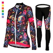 abordables Conjuntos de Ropa de Mujer-Mujer Manga Larga Maillot de Ciclismo con Mallas Invierno Malla Licra Poliéster Verde Negro Morado Flores Botánica Gracioso Bicicleta Camiseta / Maillot Medias / Mallas Largas Resistente a los rayos