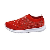 preiswerte Damen-Sneaker-Damen-Sneaker zum Hineinschlüpfen in Regenbogenfarben – farbenfrohe Sportschuhe aus Strick mit Strassverzierungen für die Freizeit und zum Spazierengehen