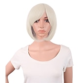 billiga Festperuker-30 cm kort rak peruk för kvinnor BOB peruk Halloween cosplay festperuker