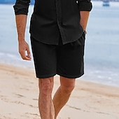 baratos Feriado-Homens Calção Shorts de linho Shorts de verão Shorts de praia Com Cordão Cintura elástica Tecido Conforto Respirável Ao ar livre Diário Para Noite Moda Roupa de rua Preto Branco