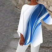 economico Top d&#039;Arte e Design per Donne-Blusa donna chiffon base astratta stampa maniche lunghe regolari girocollo casual vacanza blu primavera autunno