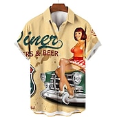 levne Retro vintage tisk-Pánské Písmeno Motor Pin Up Girl Košile Havajská košile Aloha košile Krátké rukávy Košile Přehnutý Vinobraní Tropický vzhled Módní ulice Ležérní Havajské Světle žlutá Černá Žlutá S M L