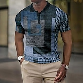 voordelige Color Block Polo voor heren-Voor heren Ruitjes Wafel Poloshirts Golfshirt Korte mouw Poloshirt Overhemden met kraag Vintage Casual Vakantiekleding Formele kleding Festivalkleding Knop 3D-afdrukken Wijn blauw Bruin