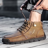 abordables Baskets-bottines en cuir vintage pour hommes – chaussures d&#039;extérieur décontractées à lacets avec semelle antidérapante durable