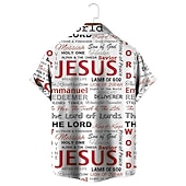baratos Camisa Vintage-Homens Letra Jesus Camisa Social camisa de botão Camisas havaianas vintage Manga Curta Moda Roupa de rua Designer Ao ar livre Rua Diário Verão Primavera Aberto para a Lateral Imprimir Azul Branco