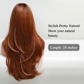 cheap Synthetic Trendy Wigs-Long Auburn Wig with Bangs Layered Curly Orange Wigs for Women Natural Synthetic Wigs for Daily Use