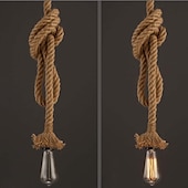 economico Luci Isola cucina-lampada a sospensione in corda di canapa vintage 1 testa 1,5 metri base e26/e27, lampada a sospensione in corda di canapa retrò lampada da soffitto vintage stile retrò per illuminazione bar ristorante sala da pranzo ， lampadina non inclusa