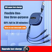 זול כבלי טלפון סלולרי-כבל טעינה רב 3.9 רגל usb a ל-lightning / micro / usb c 3 טעינה מהירה 3 ב-1 סיבוב מגנטי 540 לאביזר טלפון סמסונג אייפון