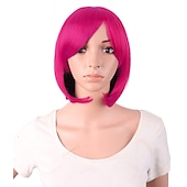 billiga Festperuker-30 cm kort rak peruk för kvinnor BOB peruk Halloween cosplay festperuker
