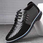 preiswerte Sneaker für Herren-Freizeit-Schnürschuhe aus Kunstleder für Herren – stylische blaue und schwarze Low-Top-Sneaker mit rutschfester Sohle für den Alltag und halbformelle Anlässe