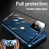 お買い得  iPhone用ケース-iPhone 16 15 14 13 12 11 Pro Max Plus 用マグネット強化ガラスケース - 両面金属フレーム、フルボディレンズプロテクター、ショックプロof透明カバー