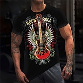 cheap Skull &amp; Bone-Music Festival Men&#039;s Graphic Guitar Musical Instrument T Shirt Tee Short Sleeve T shirt 3D Print Crew Neck Shirt Vintage Fashion Designer Outdoor Casual Daily Red Blue Green Spring &amp; Summer Clothing