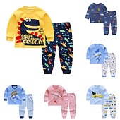 billiga Kläder för pojkar-unisex hoodie för barn &amp; byxa kläder set 2 delar långärmad mörkblå tecknad djur bomull ledig komfort 2-6 år