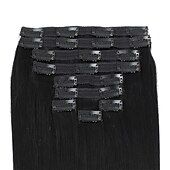 cheap Clip in Hair Extensions-Clip in Hair Extensions Real Human Hair 9pcs 130g Jet Black Hair Extensions Straight Natural Soft Thick Remy Extensions Straight Clip in Hair Extensions Human Hair 22inch Jet Black Color
