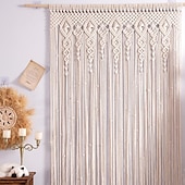 ieftine Perdele macrame și șir-draperii boho macrame perdea usi glisante țesute tapiserie boemă decor, intimitate perdea exterioară, decor nuntă pe terasa, separator de cameră pentru pergolă, foișor, balcon, verandă