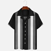 preiswerte Herren Bowling-Shirt-Herren Farbblock Geometrische Muster Hemd Sommerhemd Lässiges Hemd Kurzarm Modisch 1950s Brautkleider schlicht Urlaub Täglich Ausgehen Sommer Lagerkragen Bedruckt Schwarz Blau Orange Grün