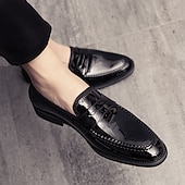 ieftine Semi-formal-mocasini din piele artificială lacuita albastru bleumarin pentru bărbați – pantofi de rochie clasici, cu finisaj lucios, perfecti pentru ocazii formale și ținute de afaceri