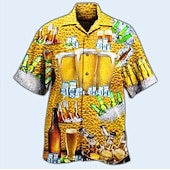 economico Camicia vintage-Per uomo Alfabetico Carte francesi Camicia Camicia hawaiana Camicia con bottoni Manica corta Tropicale Di tendenza Hawaiano Informale Hawaiano Per eventi Estate Primavera Collo ripiegabile Stampa