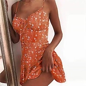 cheap Sundresses-Women&#039;s Casual Dress Sundress Floral Dress Mini Dress Dark Yellow Light Pink White Sleeveless Floral Lace up Spring Summer Spaghetti Strap Hot Vacation Weekend Slim 2023 S M L XL XXL 3XL 4XL 5XL