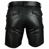 baratos Calções Estilo Casual-Homens Shorts casuais Shorts de couro falso Bolsos Côr Sólida Curto Festa Diário Bandagem Moda Clássico Preto