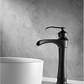 cheap Classical-Waterfall Basin Sink Mixer Faucet Black, Tall Bathroom Taps Single Handle One Hole with Hot and Cold Hose Vessel Water Tap Deck Mounted
