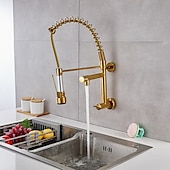 voordelige Uittrekbare sproeiers-aan de muur gemonteerde gootsteenkraan alleen koud water neerklapbare sproeier, 360 draaibare uittrekbare keukenkranen 2 sproeimodus vatwaterkraan goud zwart chroom