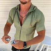 olcso alkalmi férfi ingek-Férfi Ing Nyári póló Strandruházat Alkalmi ing Fekete Fehér Rubin Narancssárga Lóhere Rövid ujjú Sima Egyszínű Kapucni nem-nyomó Munka Iroda / Karrier Ruházat Szabadság Egyszerű Alkalmi Napi