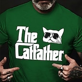 cheap Men&#039;s Graphic T Shirt-Men&#039;s Cat Letter Graphic Prints T Shirt Graphic Tee 100% Cotton Short Sleeve Graphic Shirt Red Blue Green Comfortable Tee Vacation Street Fashion Designer Clothing