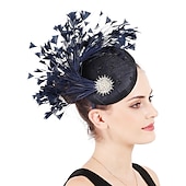 billiga Hattar och fascinators-fascinators hattar Huvudbonad Lin Formell Kentucky Derby Hästrace Damernas dag cocktail Elegant Mode Glam Med Fjäder Hårbonad Huvudbonader