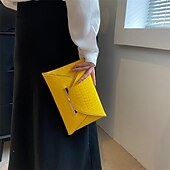 abordables Pochettes et sacs à main de soirée-Pochette enveloppe jaune en relief croco pour femme avec poignée en métal et similicuir texturé, sac de soirée audacieux pour cocktails, mariages et soirées