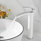 cheap Bathroom Sink Faucets-Bathroom Waterfall Sink Faucet, Basin Mixer Taps Tall Short Brass, Deck Mounted Single Handle One Hole Tap with Hot and Cold Hose Vessel Water Tap Washroom
