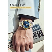 halpa Kvartsikellot-OLEVS kvartsikello lahjaksi miehille luksus timanttikultakello vedenkestävä hohtava ruostumaton teräksinen liikemiesten kvartsikello miesten kello