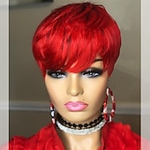economico Parrucche trendy sintetiche-parrucca pixie cut per donne nere capelli umani vergini al 100% nessuno parrucche a strati frontali in pizzo con frangia capelli umani veri brasiliani parrucche pixie corte per donne nere uso