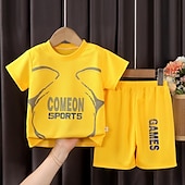 halpa Setit-2 osainen Lapset Poikien T-paita ja shortsit Asu Kirjain Lyhythihainen Crewneck Puuvilla Aseta Kausaliteetti Tyylikäs Päivittäin Kesä Kevät 7-13 vuotta Musta Valkoinen Keltainen