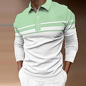 cheap Sports-Men&#039;s Polo Shirt Golf Shirt Street Casual Polo Collar Classic Long Sleeve Designer Basic Striped Button Front Button-Down Spring &amp;  Fall Regular Fit Black Light Green Pink Blue Khaki Light Grey Polo