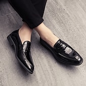 ieftine Semi-formal-mocasini din piele artificială lacuita albastru bleumarin pentru bărbați – pantofi de rochie clasici, cu finisaj lucios, perfecti pentru ocazii formale și ținute de afaceri