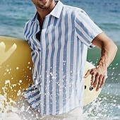 economico camicia da uomo con bottoni-Per uomo Camicia Camicia Estiva Camicia casual Camicia da Spiaggia Camicia con Bottoni Camicie a righe Nero Rosa Verde Blu scuro Grigio Manica Corta A righe Bavero Vacanza Streetwear Stampato