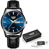 preiswerte Quarz-Uhren-Herren Quarz Uhr Luxus Geschäftliche Armbanduhr Analog Leuchtender Kalender Datum Woche Wasserdichte PU Leder Uhr