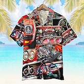 ieftine Imprimare retro vintage-Bărbați Peisaj Cămașă Cămașă hawaiană Cămașă Aloha Manșon scurt Cămașă Răsfrânt Modă Designer Casual În aer liber Stradă Casual Roșu-aprins Albastru piscină Verde Închis Tipărire 3D S M L