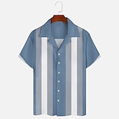preiswerte Herren Bowling-Shirt-Herren Farbblock Geometrische Muster Hemd Sommerhemd Lässiges Hemd Kurzarm Modisch 1950s Brautkleider schlicht Urlaub Täglich Ausgehen Sommer Lagerkragen Bedruckt Schwarz Blau Orange Grün
