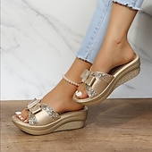 ieftine Sandale de vacanță-Pentru femei Papuci Sandale cu platformă Mărime Plus Size Papuci de plajă Zilnic Plajă Culoare solidă Vară Toc Drept Pantofi vârf deschis Clasic Casual Imitație Piele PU Loafer Argintiu Auriu