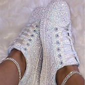 olcso Női tornacipők-Női Tornacipők Bling Bling cipők Fantasy cipők Csillogó cipő Szabadtéri Napi Flitter Lapos Kerek orrú Divat Sportos Alkalmi Csillám PU Fűzős Ezüst Fekete