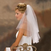 cheap Veils-Two-tier Simple / Classic Style Wedding Veil Shoulder Veils with Pure Color 27.56 in (70cm) Tulle dress to impress