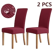 baratos Capa para Cadeira de Jantar-2 peças capa para cadeira de jantar cor de vinho, capa elástica repelente de água para assento de cadeira, elastano com protetor de fundo elástico para sala de jantar, cerimônia de casamento,