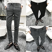 ieftine Subţire-Bărbați Costume Slab Pantaloni Pantaloni creion Buzunar Simplu Respirabil Ελαστικό Lungime până la glezne Nuntă Birou Afaceri Bumbac Șic &amp; Modern Casual Subțire Negru Gri Strech