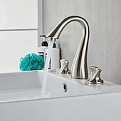 abordables Trous multiples-robinet mitigeur d&#039;évier de salle de bain répandu, robinets de lavabo montés sur le pont à 3 trous et 2 poignées en laiton avec tuyau d&#039;eau chaude et froide, robinet d&#039;eau de cuve