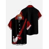 Men's Flame Bowling Ball Shirt Button Up Shirt Short Sleeve Tropical Fashion Hawaiian Outdoor Beach Summer Spring Turndown Print Button-Down Black Yellow Black / Red Red Dusty Blue 21