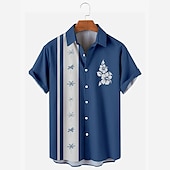 preiswerte Herren Bowling-Shirt-Herren Hemd Sommerhemd Lässiges Hemd Kurzarm Modisch 1950s Brautkleider schlicht Urlaub Täglich Ausgehen Sommer Umlegekragen Bedruckt Schwarz Weiß Gelb Blau Dunkelblau