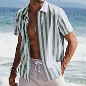 economico camicia da uomo con bottoni-Per uomo Camicia Camicia Estiva Camicia casual Camicia da Spiaggia Camicia con Bottoni Camicie a righe Nero Rosa Verde Blu scuro Grigio Manica Corta A righe Bavero Vacanza Streetwear Stampato
